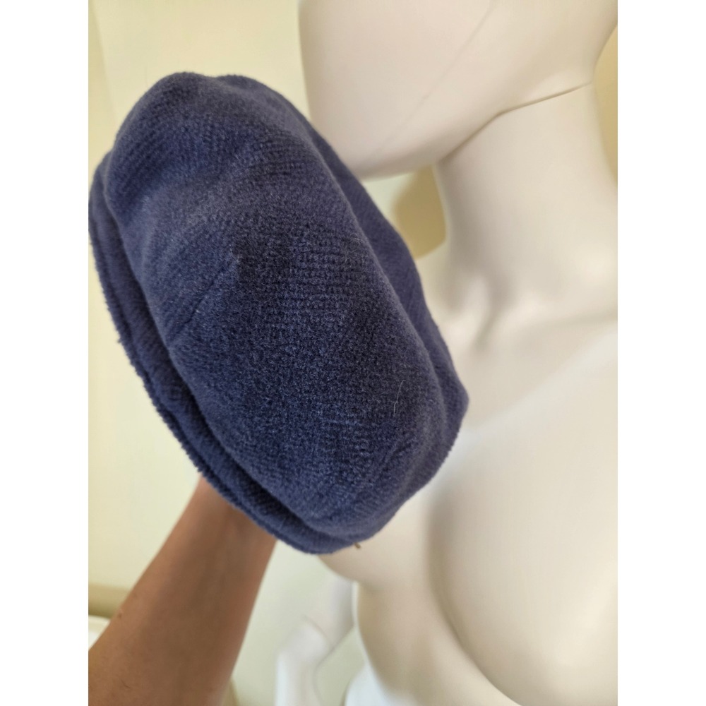 Burberry Navy Blue 100% Wool Newsboy Baker Boy Cap Hat Women Size M Logo Plaque - Picture 6 of 9